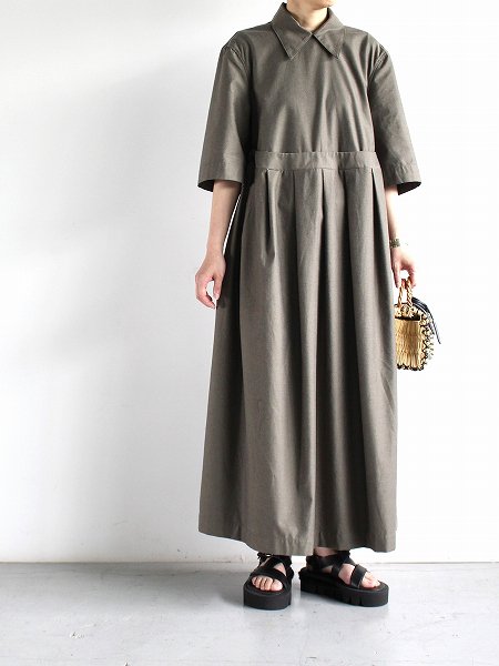 THE HINOKI　Organic Cotton Twill Half Sleeve Dress / FOREST