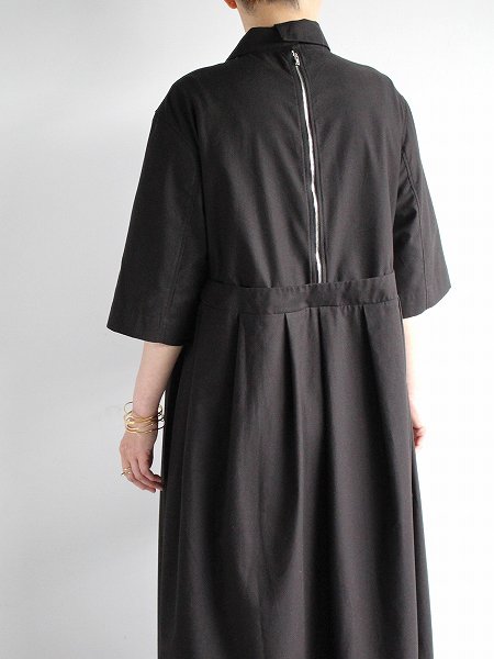THE HINOKI　Organic Cotton Twill Half Sleeve Dress / BLACK