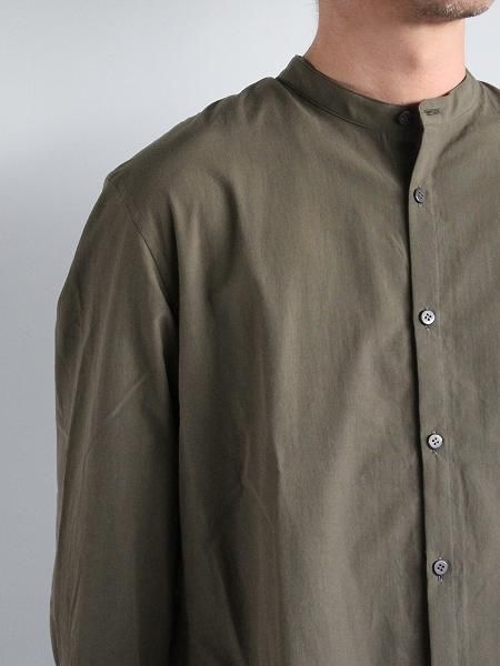 Cale 100/2 ブロード Band Collar Shirts / Khaki