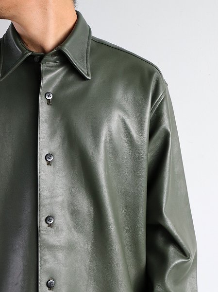 Cale Lamb Leather Shirt Jacket / Green (C233L01B01)