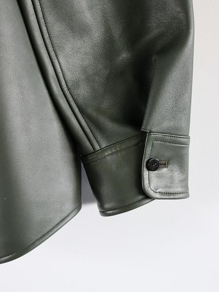Cale Lamb Leather Shirt Jacket / Green (C233L01B01)