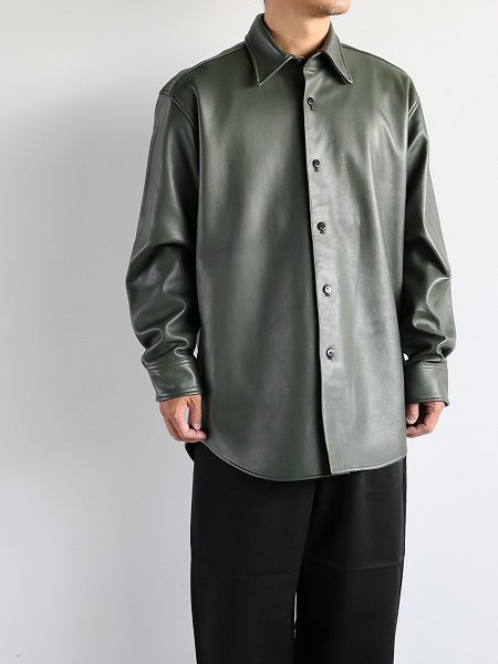 Cale Lamb Leather Shirt Jacket / Green (C233L01B01)