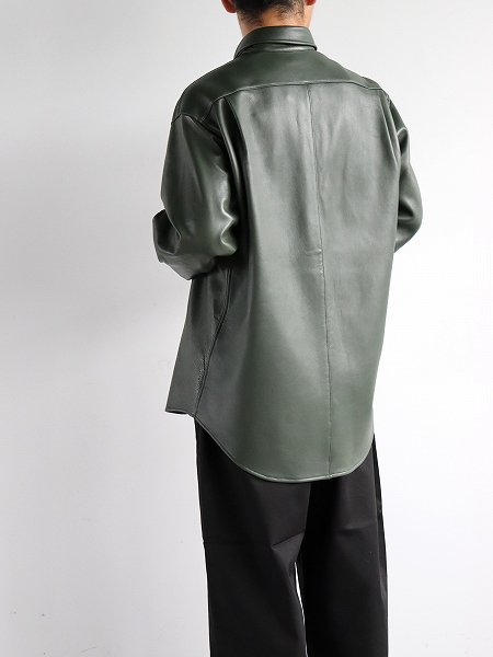 Cale Lamb Leather Shirt Jacket / Green (C233L01B01)