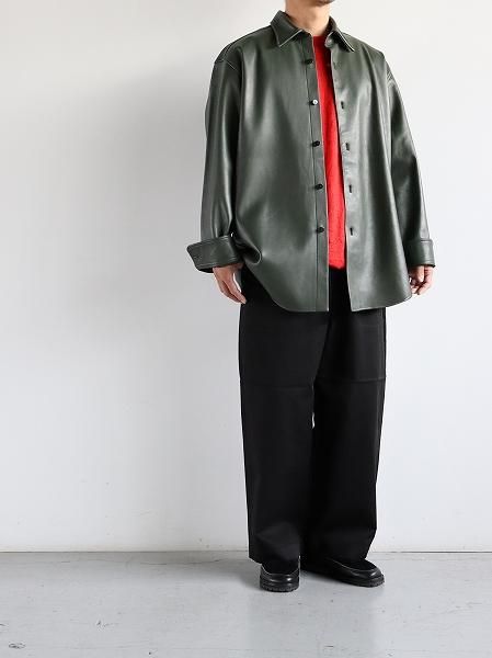 Cale Lamb Leather Shirt Jacket / Green (C233L01B01)