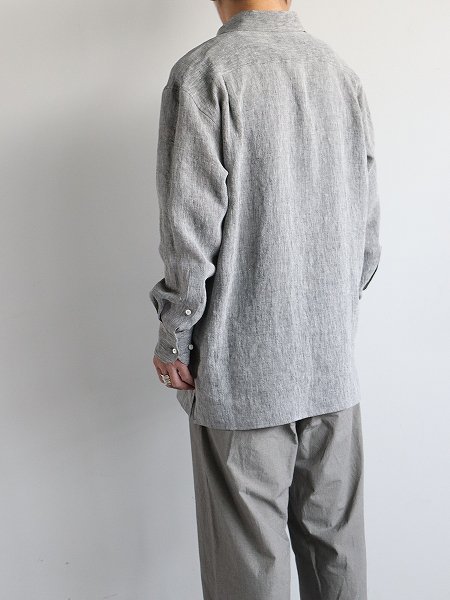 CaleWater Twist Linen Pull-over Shirt / Grey Chambray