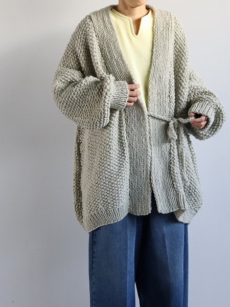 nido ˥å / ARROZ LONG CARDIGAN - Hand Knitted / Gray