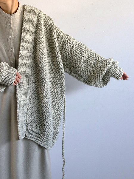 nido ˥å / ARROZ LONG CARDIGAN - Hand Knitted / Gray