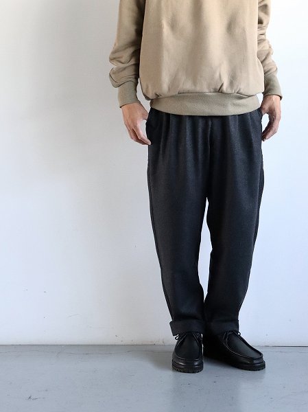 parages (パハージ) double pleats wool pants - dark grey melange / parages Pantalon Double Pleats Flannel anthracite chiné
