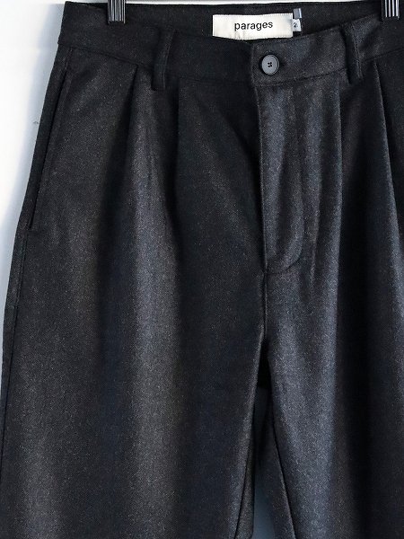 parages (パハージ) double pleats wool pants - dark grey melange / parages Pantalon Double Pleats Flannel anthracite chiné