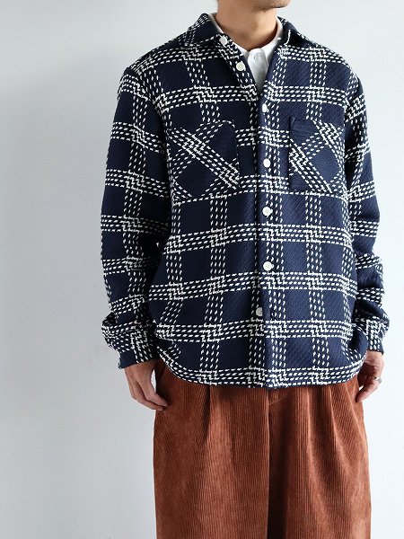 wax londonWHITING OVERSHIRT / LATTICE CHECK - NAVY