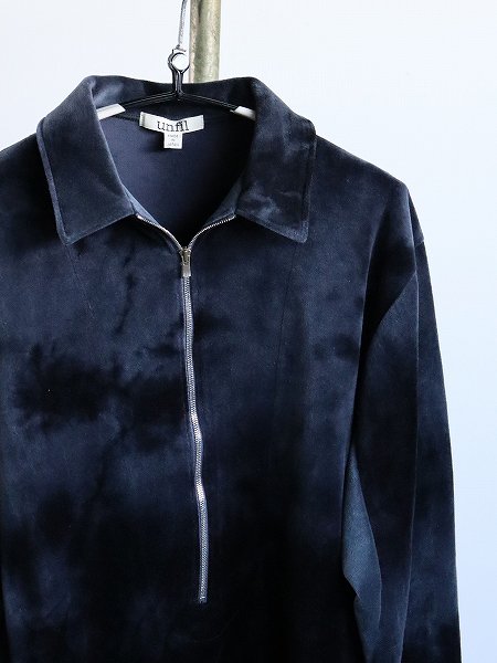 unfiltie-dyed cotton velour zip polo / black  gray