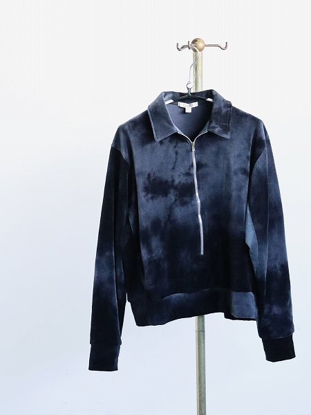 unfiltie-dyed cotton velour zip polo / black  gray