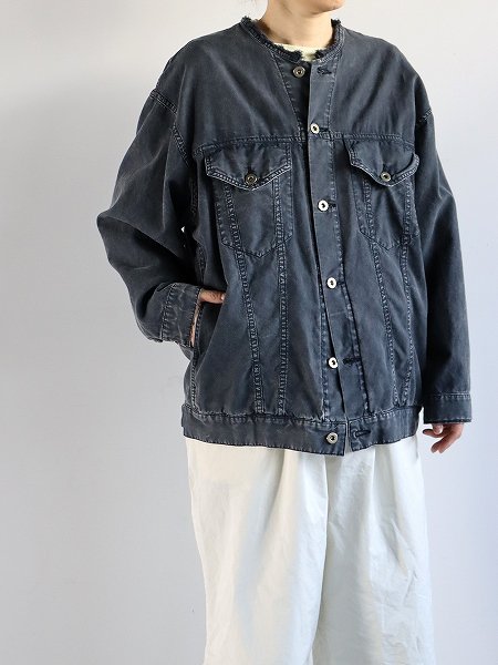 unfilegyptian cotton ox bleach-out oversized jacket / washed black
