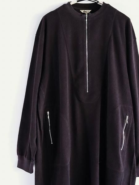 unfilegyptian cotton brushed pile-jersey half zip dress / black berry