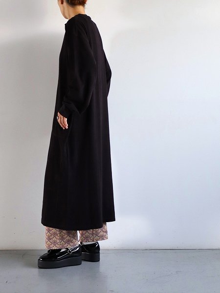 unfil　egyptian cotton brushed pile-jersey half zip dress / black berry