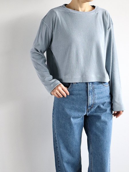 unfil raw silk ribbed-jersey cropped long sleeve Tee