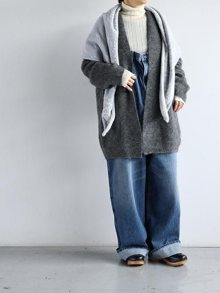 unfil (アンフィル) stretch superkid mohair cardigan / gray