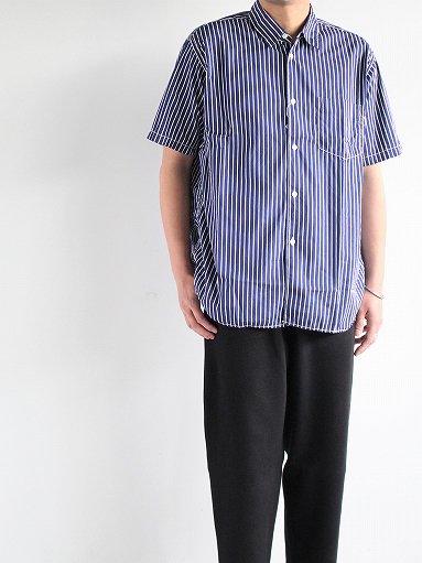 Sans limite BOX REGULAR COLLAR S/S SHIRT / TWIN NEEDLE - NAVY