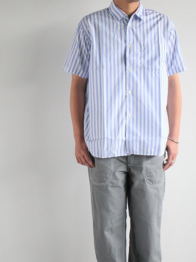 Sans limite BOX REGULAR COLLAR S/S SHIRT / TWIN NEEDLE - BLUE