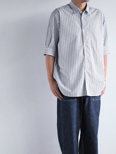 Sans limite BOX REGULAR COLLAR SHIRT / HALF SLEEVE - White×Black