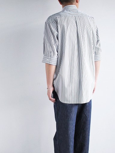 Sans limite BOX REGULAR COLLAR SHIRT / HALF SLEEVE - White×Black