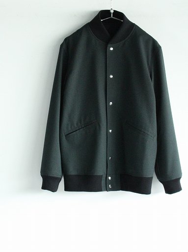 Cale Wool Chambray Stadium Jacket / Black × Green(MENS) - ALPOA