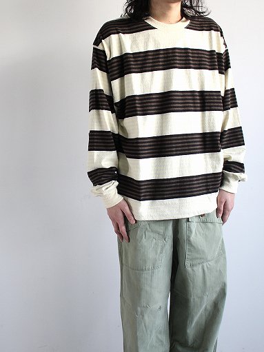 unfil cotton & silk striped long sleeve Tee / ecru × black (MENS ...
