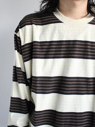unfil cotton & silk striped long sleeve Tee / ecru × black (MENS ...