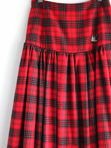 RHODOLIRION (ロドリリオン) Long Gathered Skirt - Red / Black Plaid