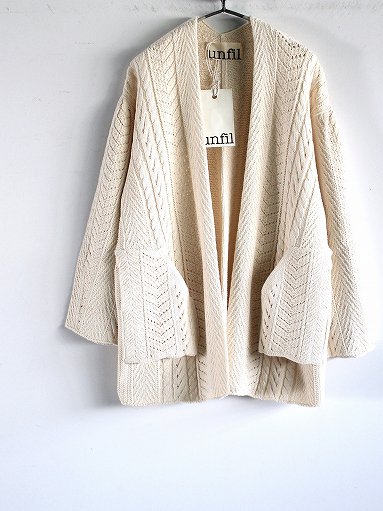 unfil (アンフィル) open work cable-knit cotton cardigan (WHSP-UW110)