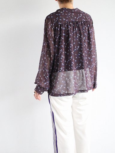 NEEDLES Gathered Blouse - Poly Chiffon / Floral Printed - Brown