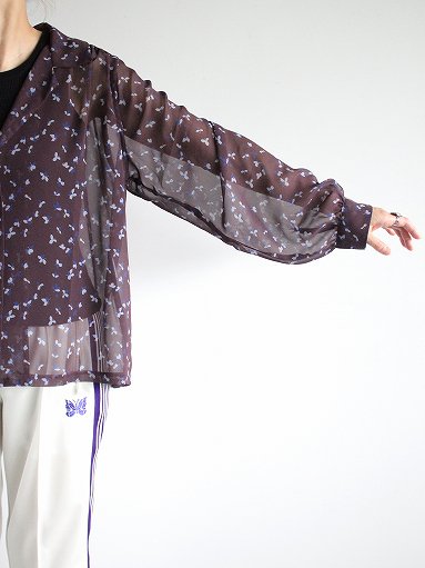 NEEDLES Gathered Blouse - Poly Chiffon / Floral Printed - Brown