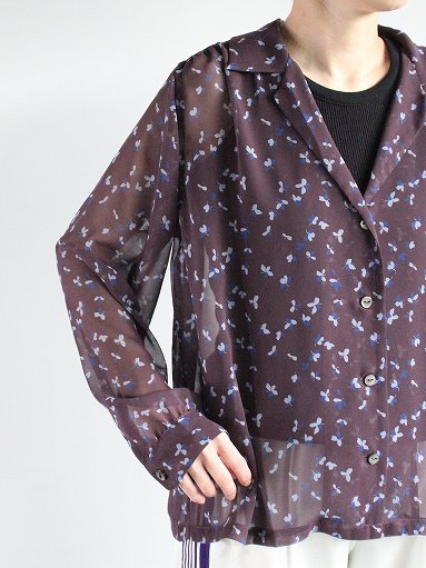 NEEDLES Gathered Blouse - Poly Chiffon / Floral Printed - Brown