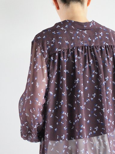 NEEDLES Gathered Blouse - Poly Chiffon / Floral Printed - Brown