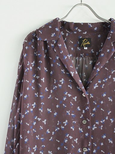 NEEDLES Gathered Blouse - Poly Chiffon / Floral Printed - Brown