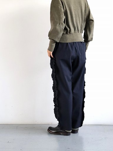 RHODOLIRION (ロドリリオン) Frill Side Stripe Pant - Pinstripe Gabardine / Navy