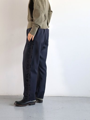 RHODOLIRION (ロドリリオン) Frill Side Stripe Pant - Pinstripe Gabardine / Navy