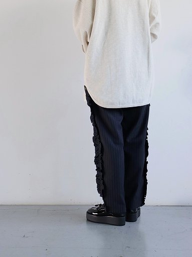 RHODOLIRION (ロドリリオン) Frill Side Stripe Pant - Pinstripe Gabardine / Navy