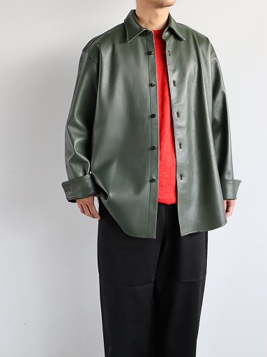 Cale Lamb Leather Shirt Jacket / Green (C233L01B01)