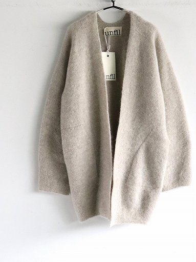 unfil (アンフィル) stretch superkid mohair cardigan / greige