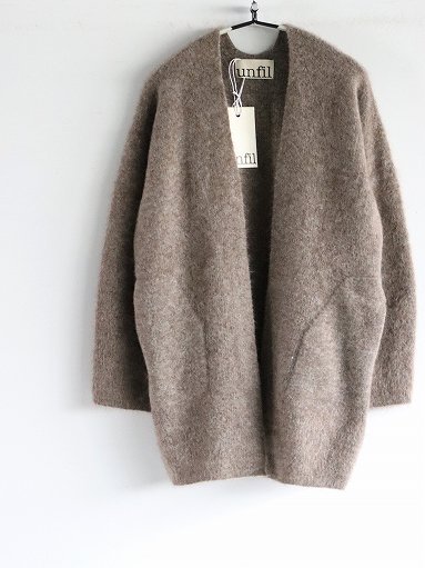 unfil (アンフィル) stretch superkid mohair cardigan / taupe