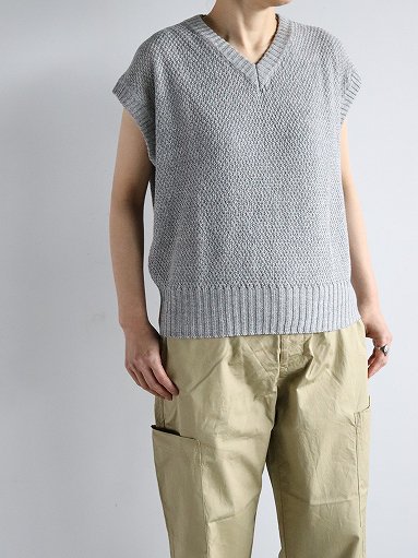 eleven 2nd / イレブンセカンド　Linen Cotton Moss Stitchs V-neck Slipover