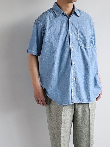 Sans limite　BOX REGULAR COLLAR S/S SHIRT - #0 YARN STITCH / DUNGAREE