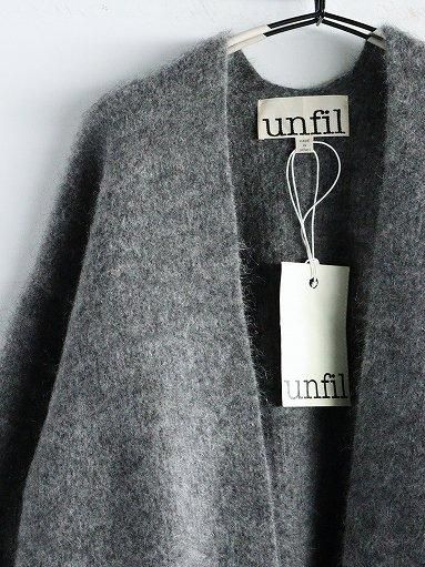 unfil (アンフィル) stretch superkid mohair cardigan / gray
