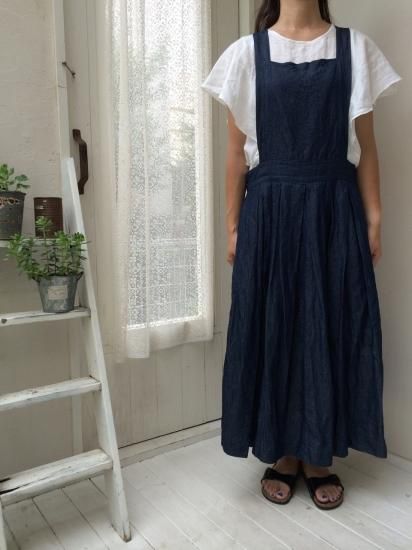 大人のエプロンワンピース インディゴ綿麻リネンｓｅｔ Pattern Fabric Shop Lilla Blomma