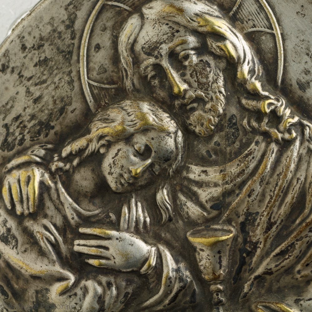ヴィンテージ　アールデコ　「最後の晩餐　イエスと使徒聖ヨハネ」　メダイ　ルーサイトの十字架　壁掛け - アンティーク　パストラーレ
