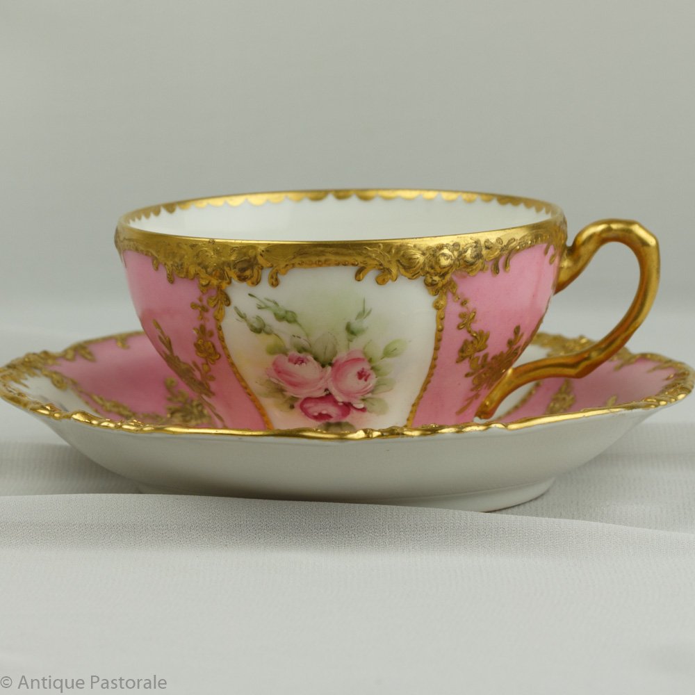 リモージュ ジャン・プーヤ ピンクの薔薇のエレガントなカップ 