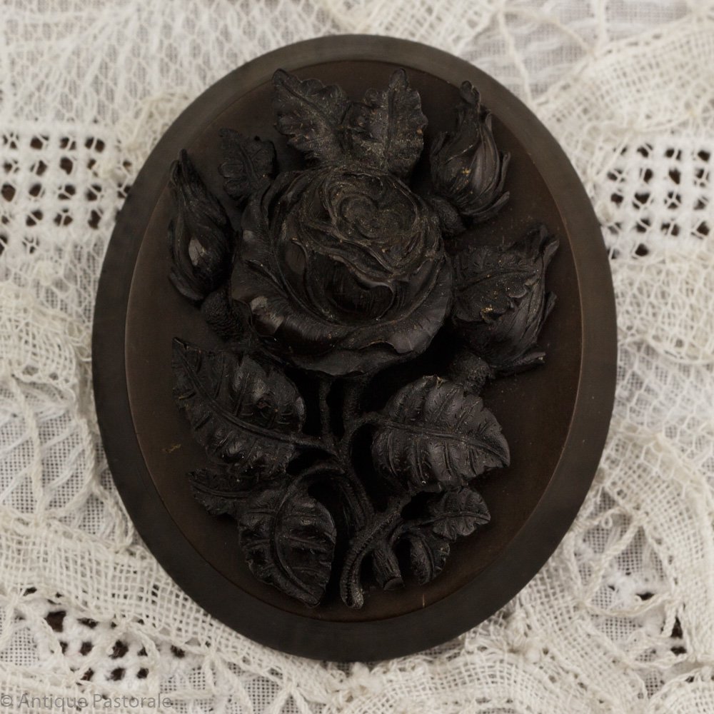 ジェット　黒い薔薇のブローチ　19世紀