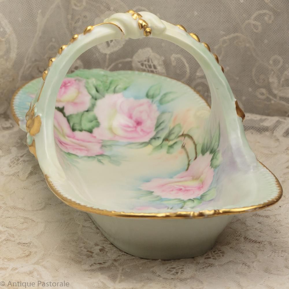 リモージュ T＆B 薔薇とアヤメ 磁器製のバスケット 1892～1907年