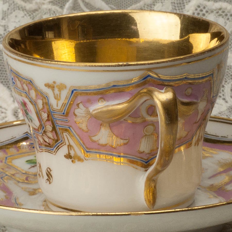 フランス　パリの工房　 コーヒーカップ＆ソーサー 　年代初頭   アンティーク　パストラーレ